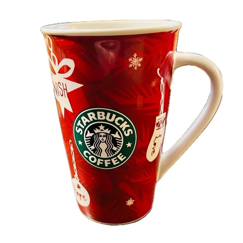 Starbucks 2009 Holiday Mug Christmas red white green tall